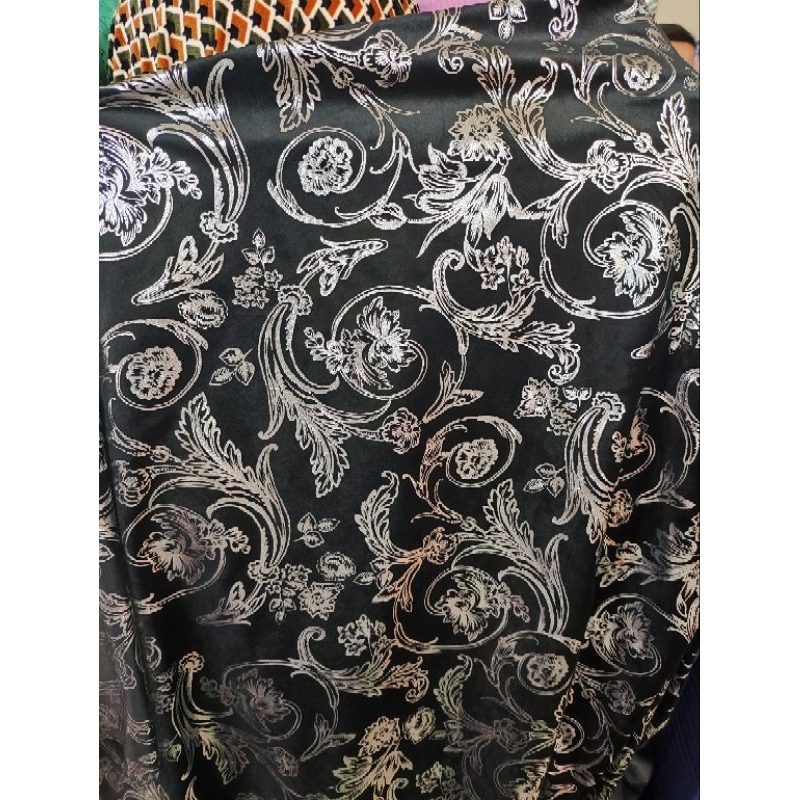 Bahan/kain scuba bludru motif bunga/kembang impor