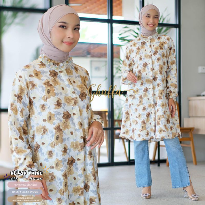 LIVYA TUNIK #18 BY GHAFFA THE LABEL / TUNIK CRINKLE MOTIF WANITA MUSLIMAH / Atasan LD 110