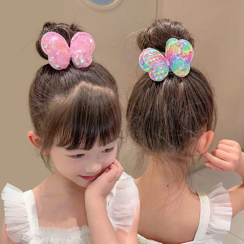 (Hello Girl)F242 Jepit Dan Ikat Rambut Anak Pita Kupu Manik Manik Kilau Gaya Korea Import