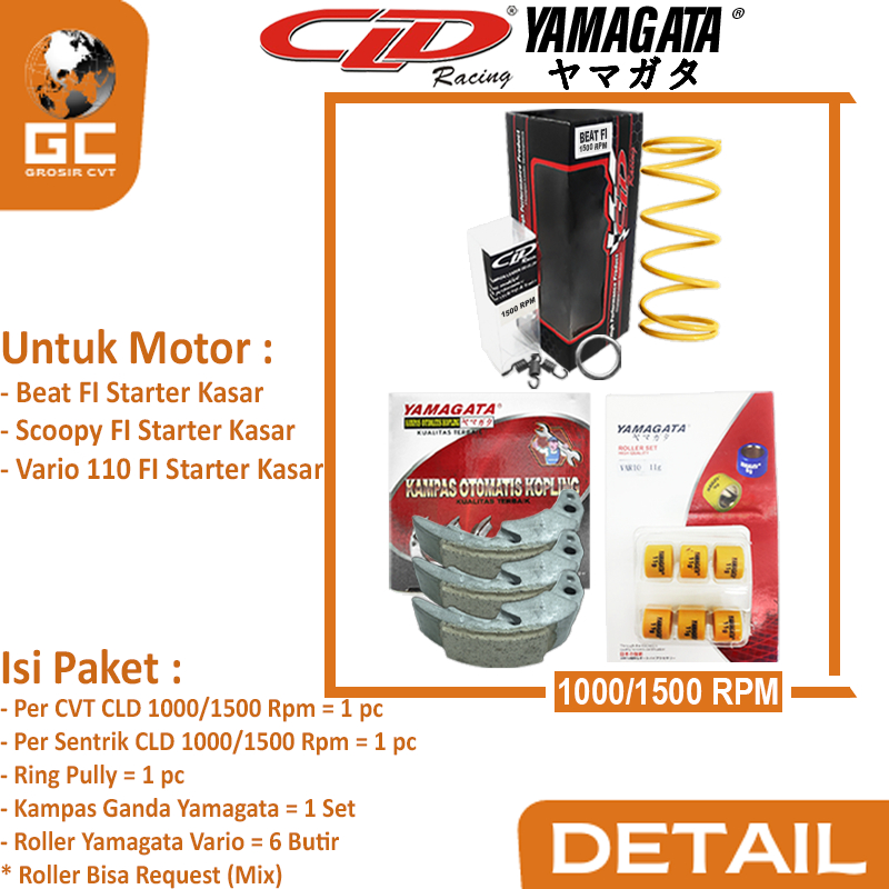 Paket Per CVT + Sentrik + Roller Kampas ganda Honda Beat Vario Scoopy PCX Genio Deluxe Spacy CLD YAMAGATA 1000/1500 RPM