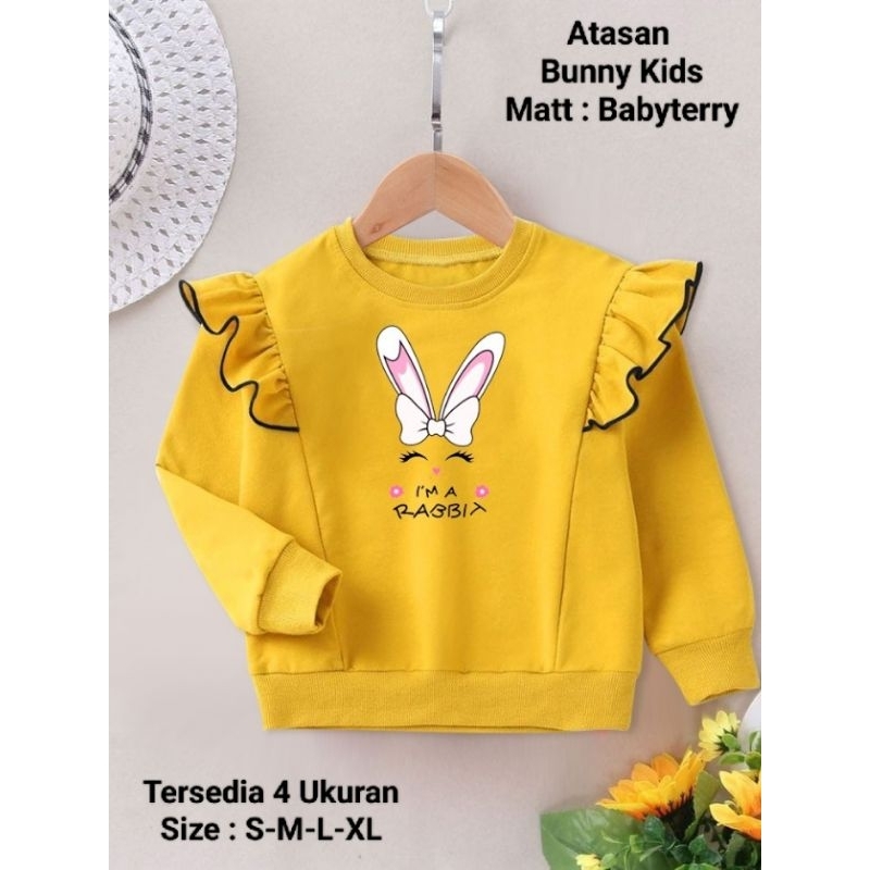 Atasan Anak Perempuan Model Kerutan Kekinian Lengan Panjang Mangset/Atasan Bunny Kids Ada 4 Ukuran S-M-L-XL/Matt Baby Terry