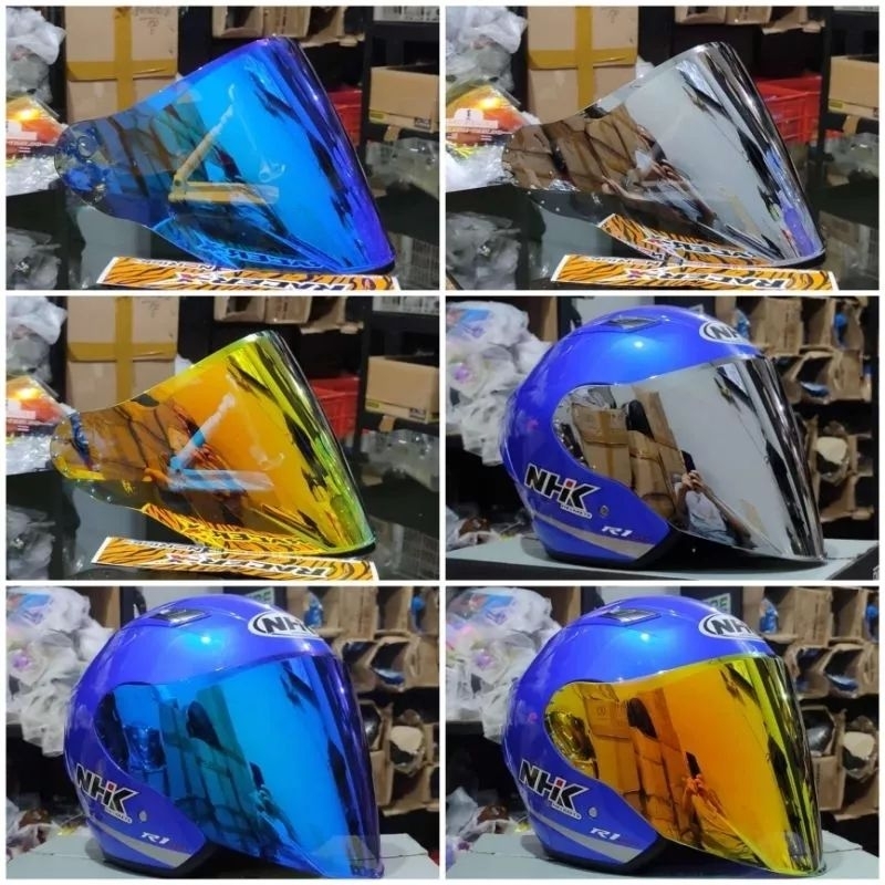 Kaca Flat Visor Helm NHK R6 R 6 FLAT Datar Model Venom Iridium Silver Chrome Gratis Rachet Bracket Kupingan Sepasang Three Maestro termurah