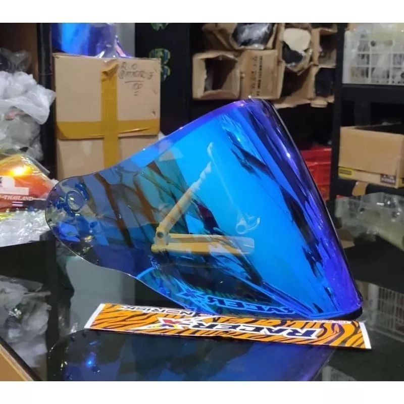 KACA VISOR FLAT NHK R 1 R1 IRIDIUM SILVERBLUEGOLD TANPA GANTI RACHET