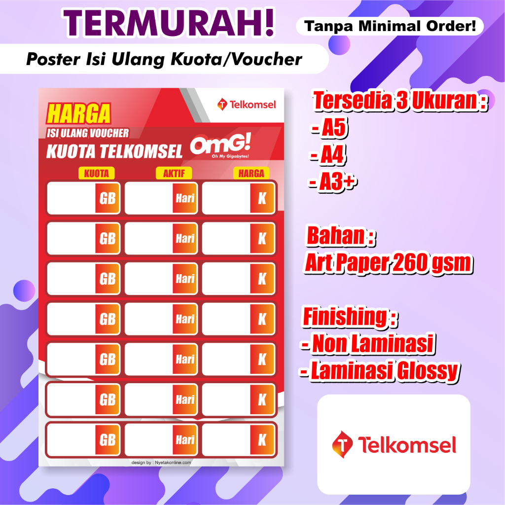 

Poster Konter Daftar Harga Paket Data / Voucher /poster paket data konter / Daftar Harga Voucher Murah [TELKOMSEL AM-01]