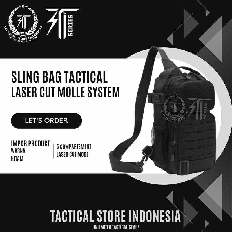 Tas Selempang Tactical Laser Cut Impor - Sling Bag Tactical Warna Multicam Black Hitam Hijau Cream