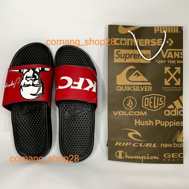 Sandal Sendal Slop Selop Slip On Slide Pria Wanita Cowok Cewek Laki Laki Casual Kekinian NK KFC Hitam Merah