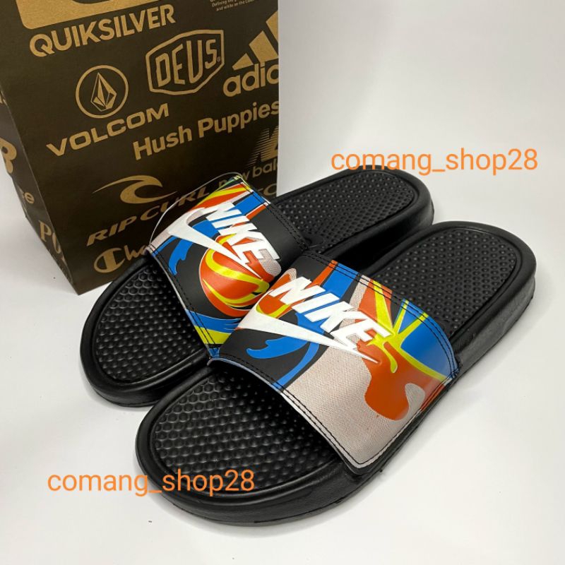 SANDAL NIKE FLIP FLOP BENASSI SWOOSH IMPORT TERMURAH SANDAL NIKE PRIA KEKINIAN BLACK ORANGE