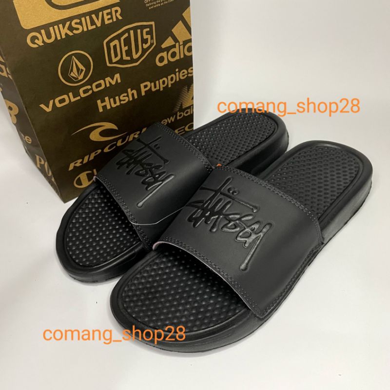 SANDAL FLIP FLOP PRIA WANITA SLIDE ON PREMIUM FULL BLACK