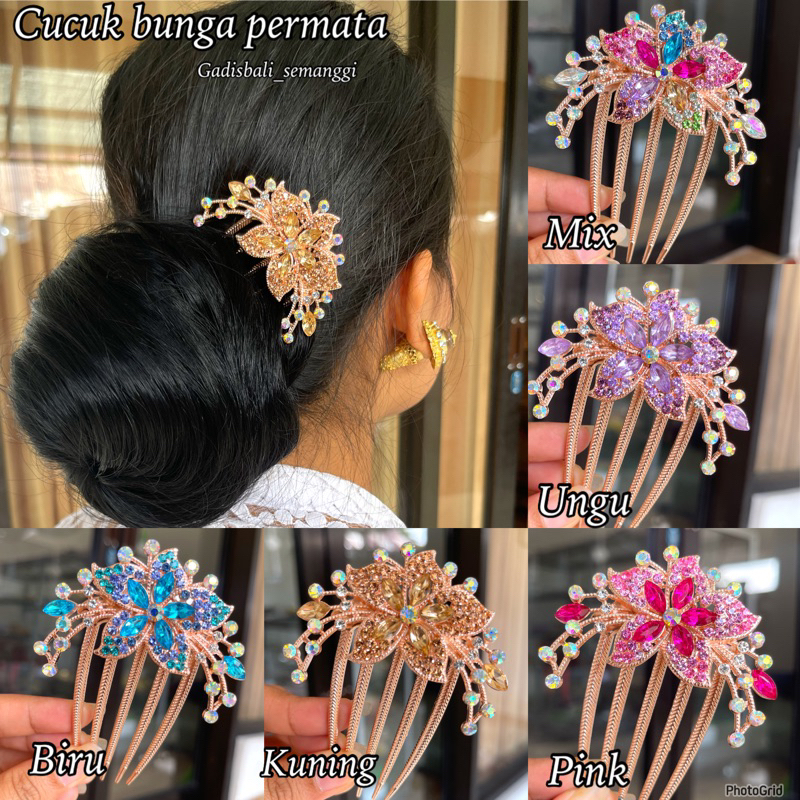 sirkam korea bunga permata/ aksesoris rambut/ semanggi bali/ sanggul/ cucuk permata