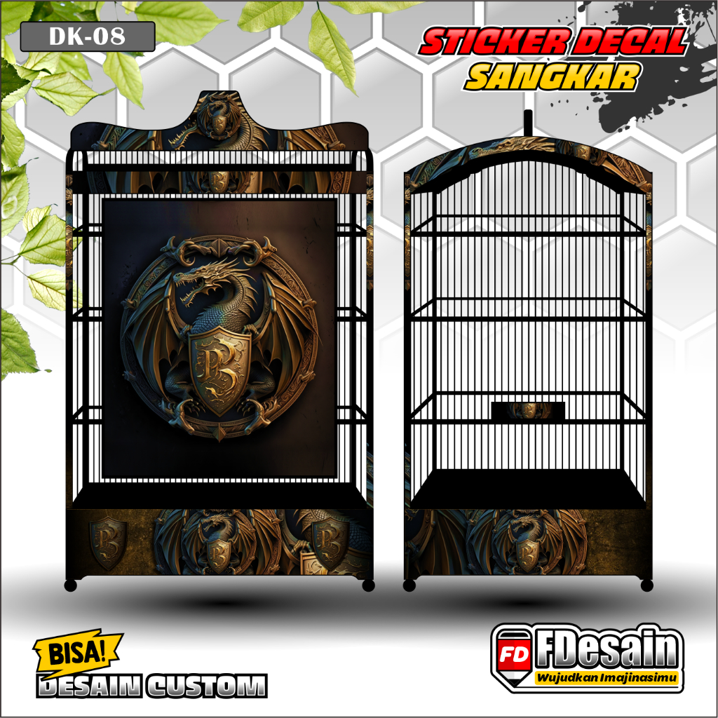 DECAL SANGKAR KOTAK DESAIN 3D NAGA GOLD NEW EBOD JAYA ORIQ - DK08