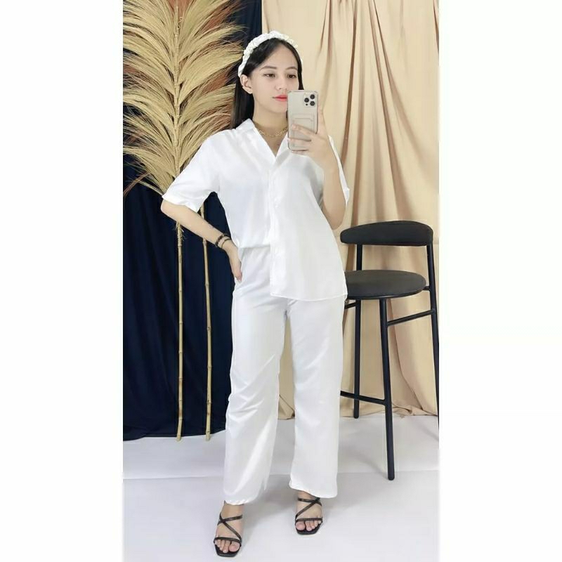 One Set Piyama Wanita Twiscone Polos / One Set Piyama Wanita Lengan Pendek / Piyama Lengan Pendek Ce