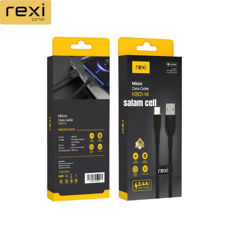 Kabel Data Micro Usb REXI KB01-M 2,4A Fast Charger Original Garansi Resmi