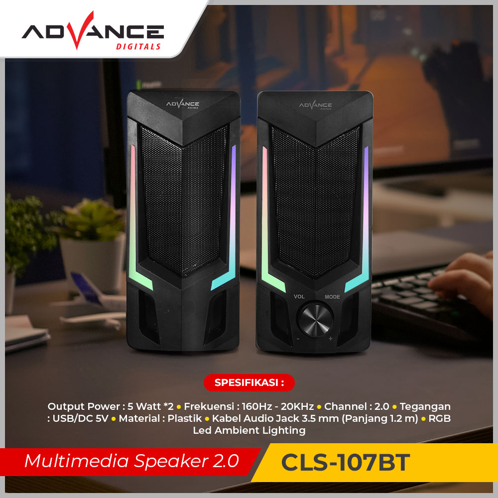 Speaker Bluetooth ADVANCE CLS-107BT Speaker Gaming Deep Bass Speaker RGB
