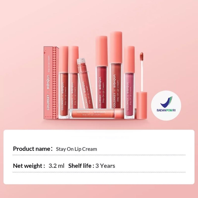 `ღ´ PHINKL `ღ´  Bioaqua Stay On Lip cream Colorkey matte kering tahan lama warna komplit lipstick cair