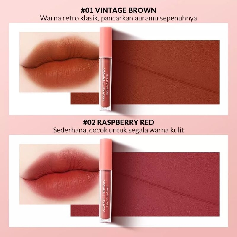 `ღ´ PHINKL `ღ´  Bioaqua Stay On Lip cream Colorkey matte kering tahan lama warna komplit lipstick cair