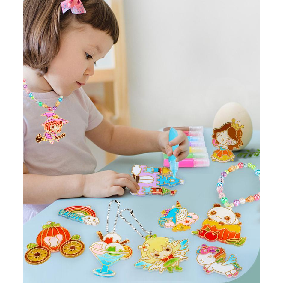 6/12/20/32 PCS DIY Mainan Anak Perempuan DIY Sticker Crystal Painting Liontin Gelang Gantungan Kunci Mainan Edukasi Kue Dongeng Hewan