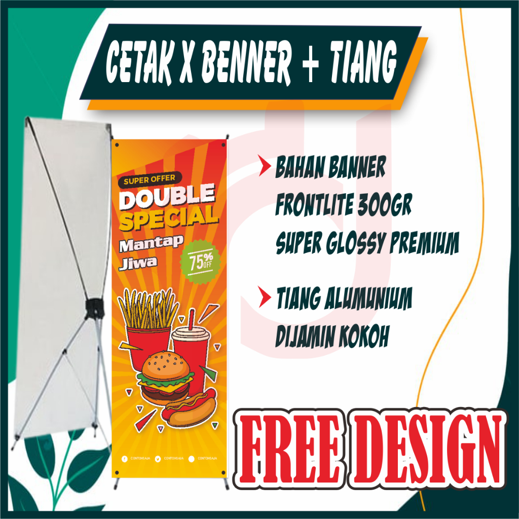1 HARI JADI PAKET HEMAT CETAK X BENNER + TIANG FRONTLITE SUPER GLOSSY PREMIUM