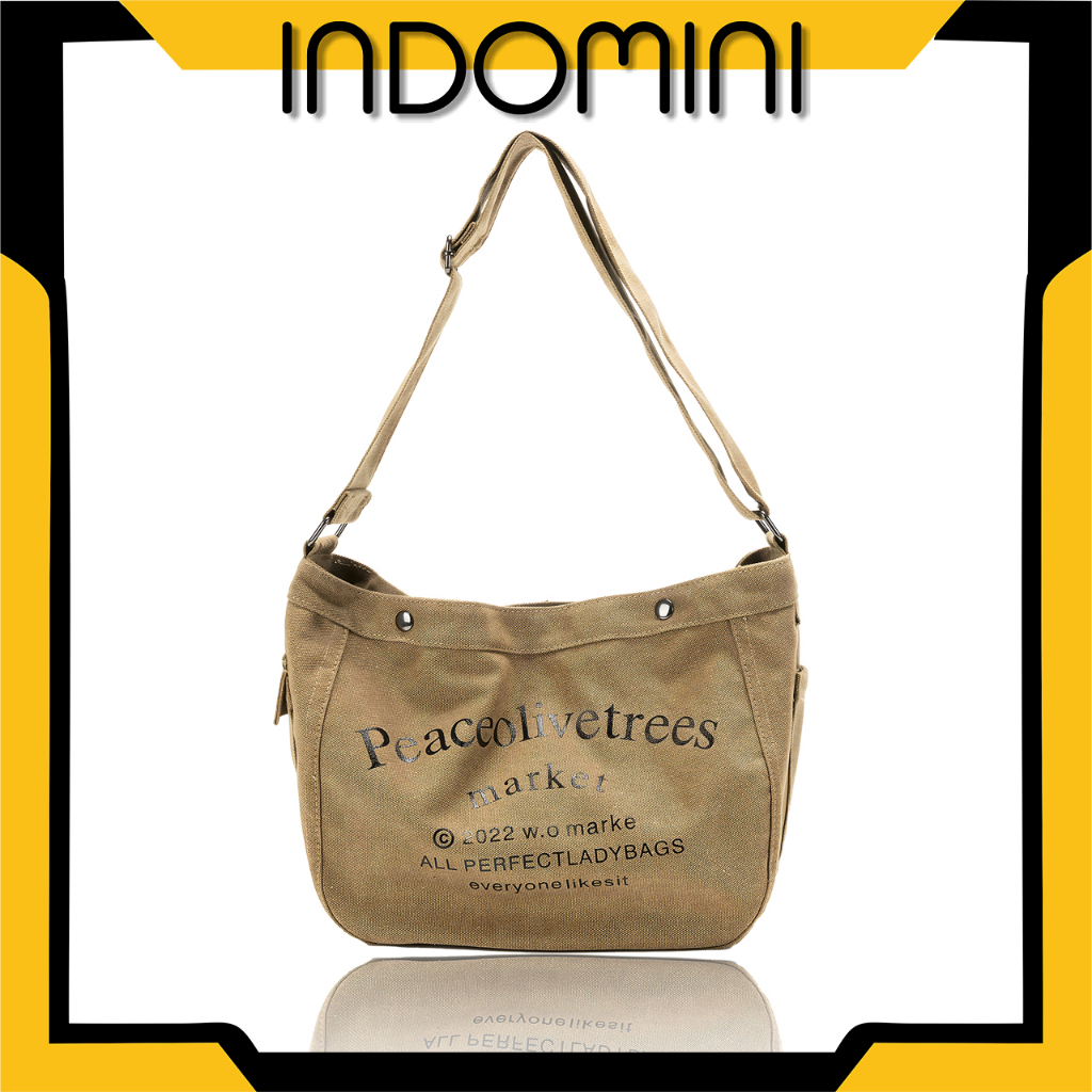 INDOMINI Peachtrees Messenger Bag Tas Selempang Canvas Elegant Casual Wanita Pria Remaja Korean Style W185