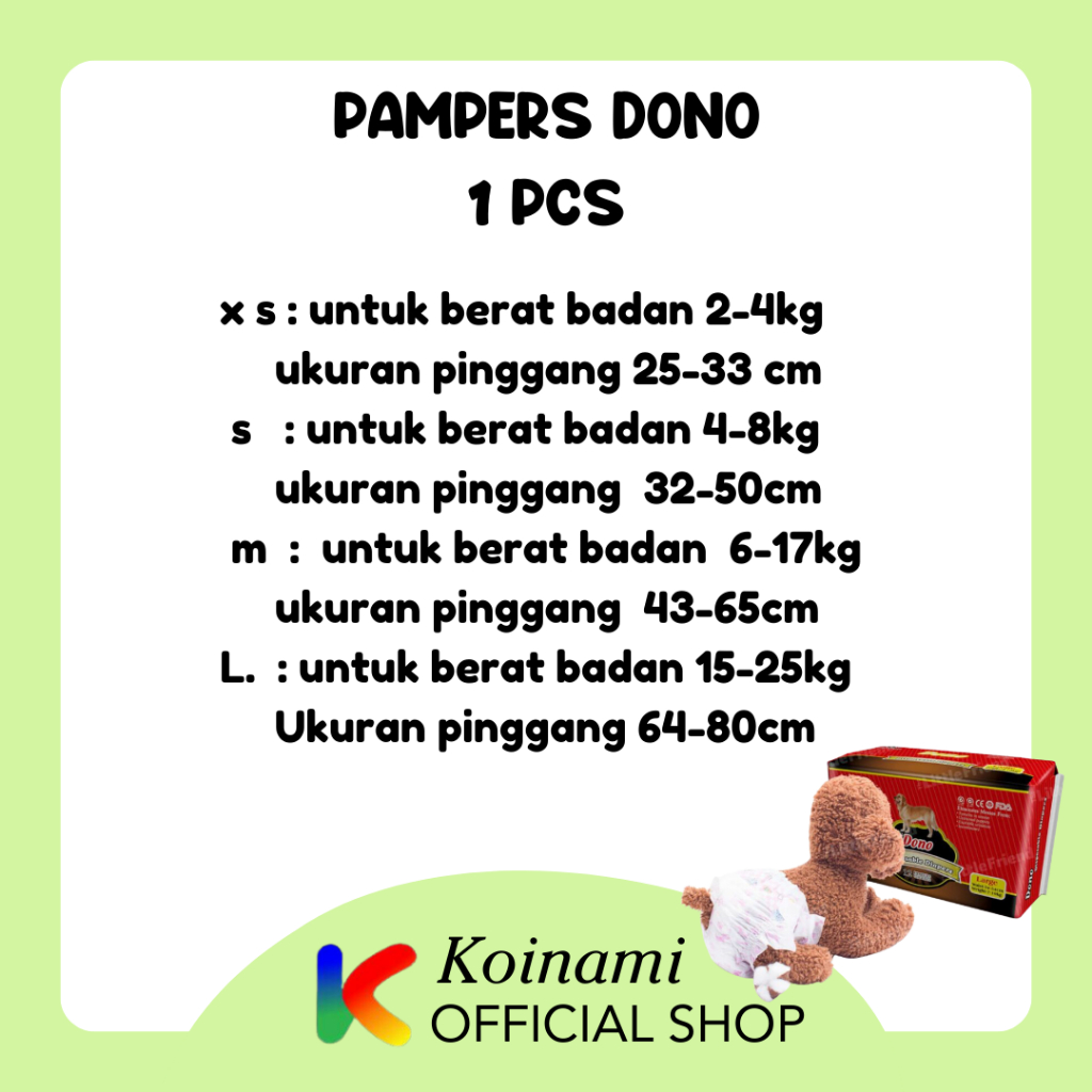 PAMPERS DONO @ 1 pcs / popok hewan / pet diapers / anjing kucing / cat dog / acc hewan