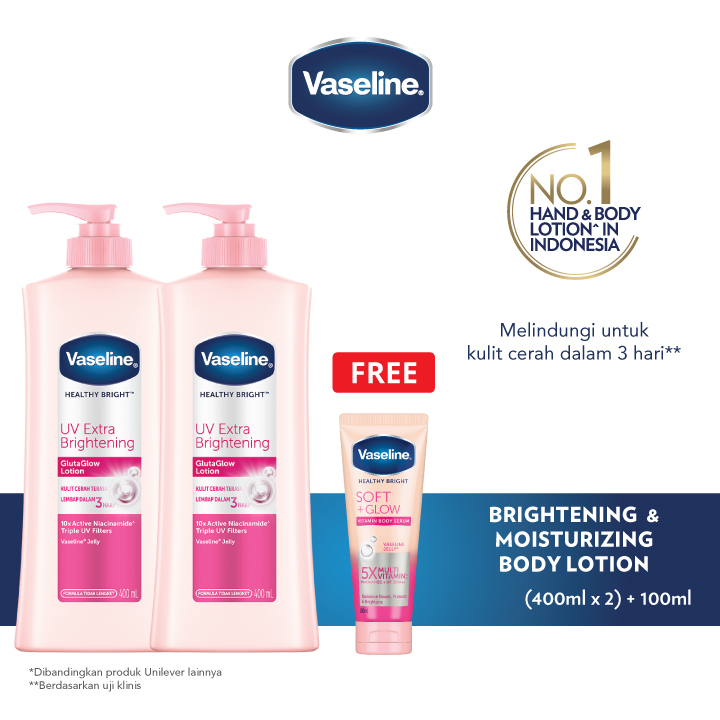 Buy 2 Vaseline UV Extra Brightening 400ml FREE Vaseline Soft Glow 100ml