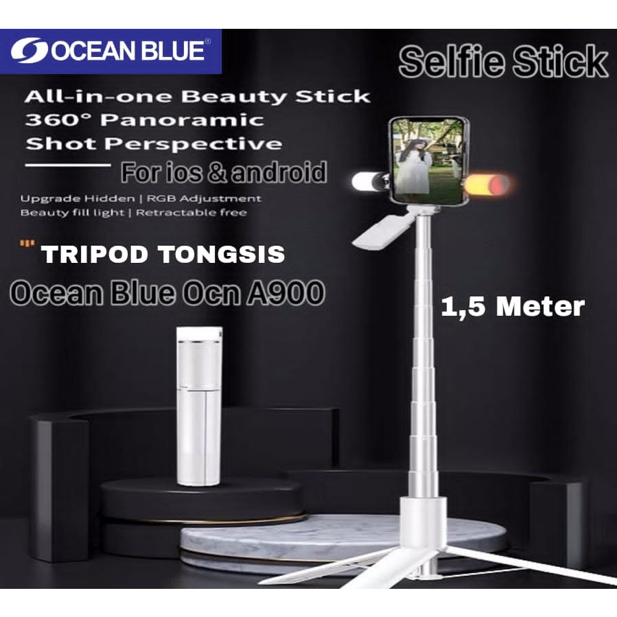 Ocean Blue OCN A900 Tongsis Tripod 150CM 3 in 1 Remote Bluetooth Shutter With LED Lights Flash Adjustable Selfie Stick 1.5 Meter Tripod Tongsis