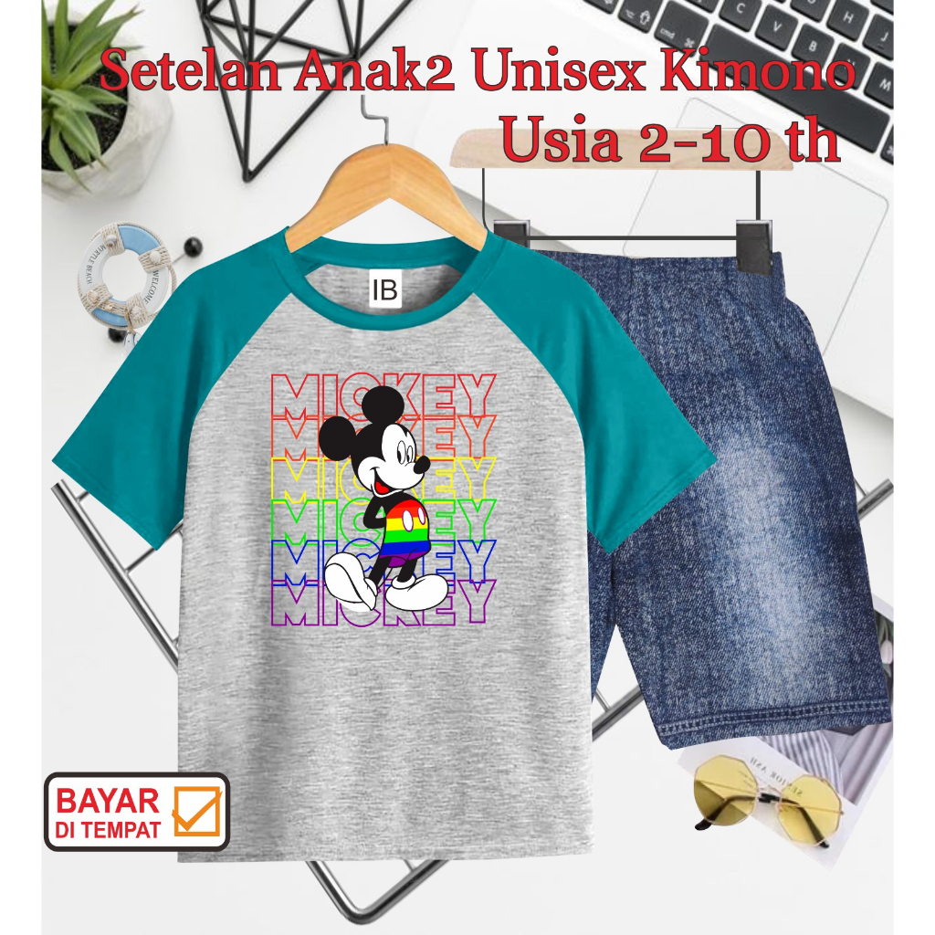 ((IB))SETELAN ANAK2 UNISEX KIMONO SEMI JEANS/M1CK3Y DIGITAL SABLON