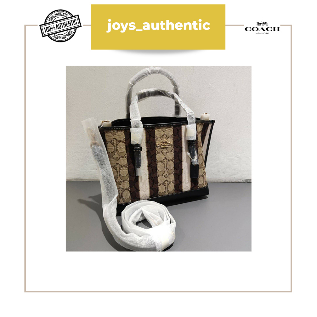 Tas Wanita Coach Mollie 25 Satchel Jacquard Stripes Khaki Hitam Black Multi Woman Bag Authentic Orig