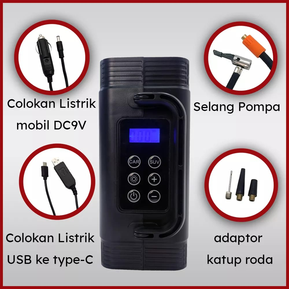 TERBARU Pompa Ban Mobil Intelligent Digital Display Portable Pompa Angin Ban Mobil Elektrik Mini Car Air Infatable Pump Portable