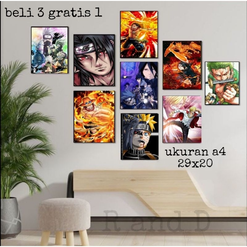 Poster Naruto aesthetic, Hiasan dinding kamar cowok cewek, Poster luffy ukuran A4