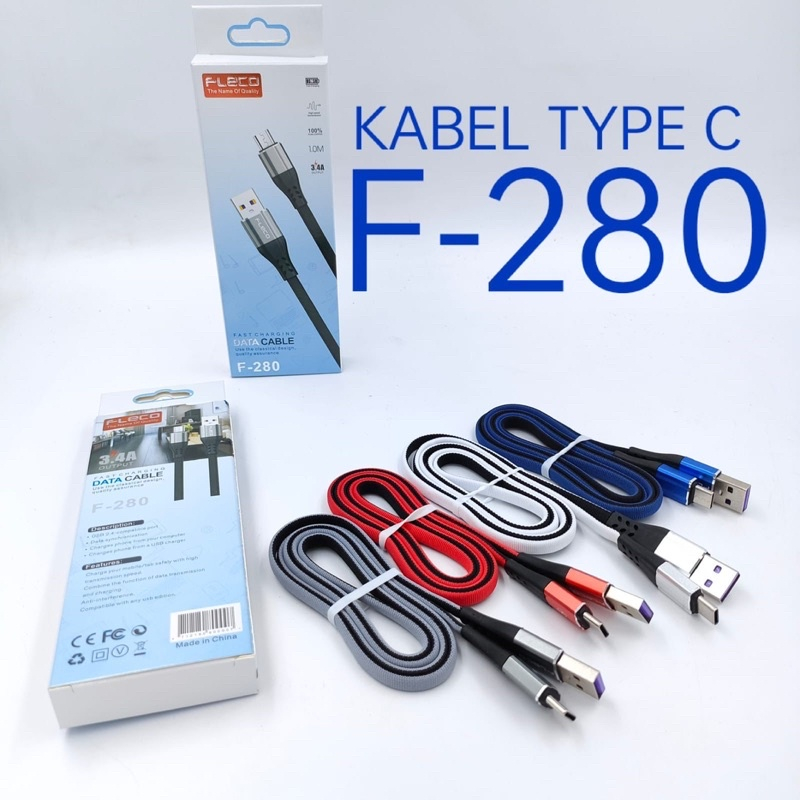 Kabel data fleco terbaik Fast charging F280 micro type c iphone original 3.4A BY SMOLL