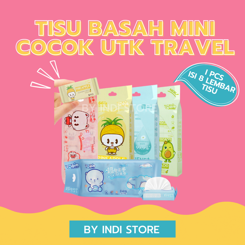 1 Pcs Tisu Basah Mini Tissue basah Wet Tissue Travelling Portable Kecil