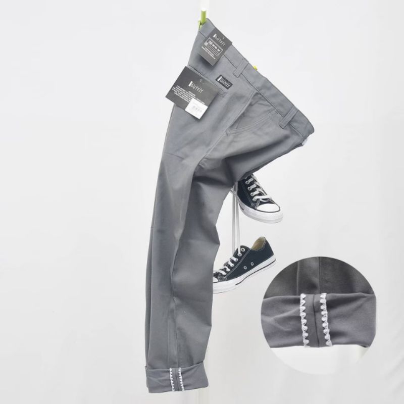 Wisdom Pants Celana Chino Standar Straight Stitching Non stretch - Grey