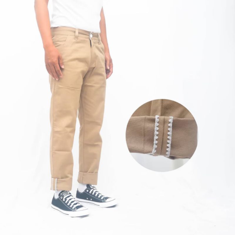 Wisdom Pants Celana Chino Reguler Straight Stitching Toxic White - Chinos Standar Pria