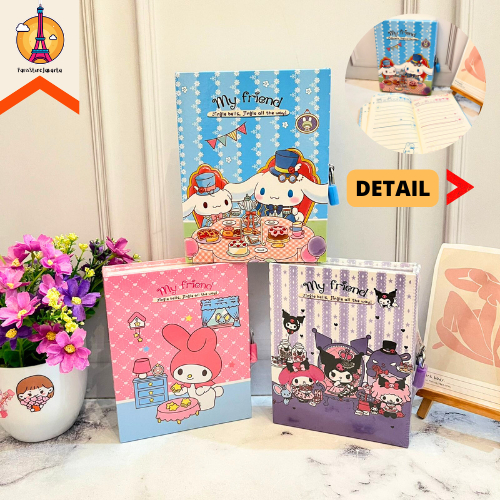 

Buku Diary Gembok Kunci Karakter Sanrio Kuromi Cinnamoroll Melody Lucu Fancy Hadiah Kado Ulang Tahun Ready COD