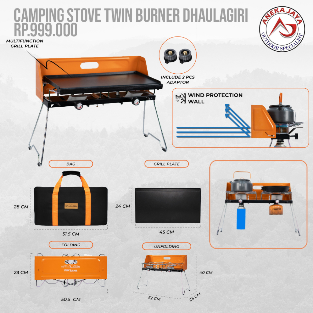 Camping Stove Twin Burner With Grill Plate DHAULAGIRI