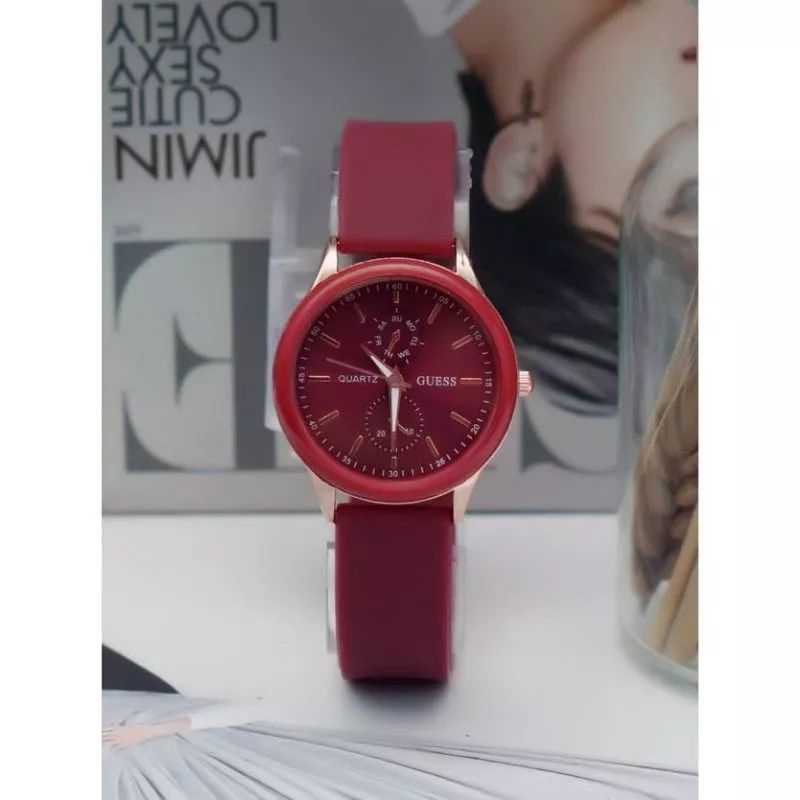 (Terima Cod)Jam Tangan Wanita Fashion Gues Crono2 Varisi Polos Strap Rubber/Karet(Dikirim Jakarta)Seller