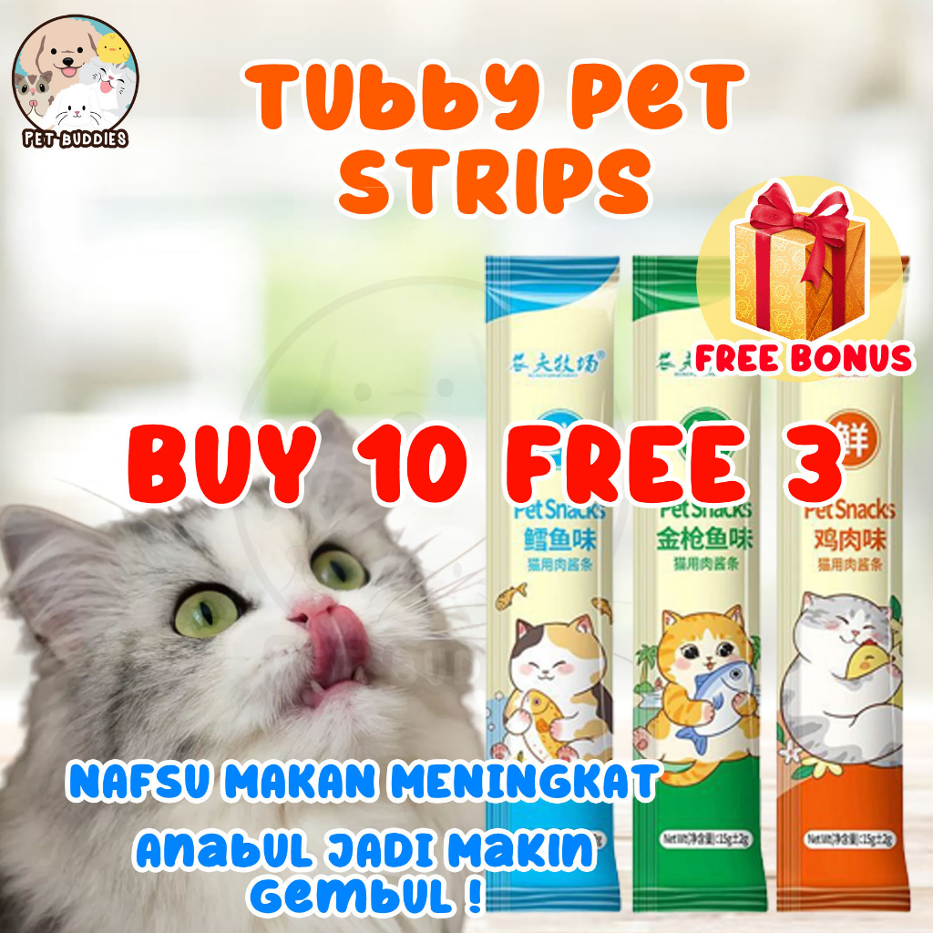 [BUY 10 FREE 3] Tubby Pet Strip Snack Makanan Kucing Wetfood