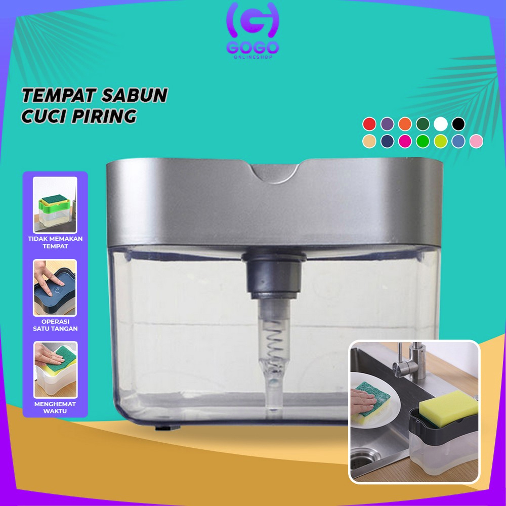 GOGO-C421 Dispenser Sabun &amp; Holder Spons Cuci Piring 2in1 / Dispenser Sabun Cuci Piring Busa / Tempat Sabun Cuci Piring Dispenser sabun Spon