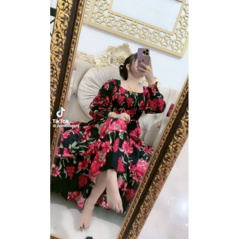 Daster dress Luna bunga mawar