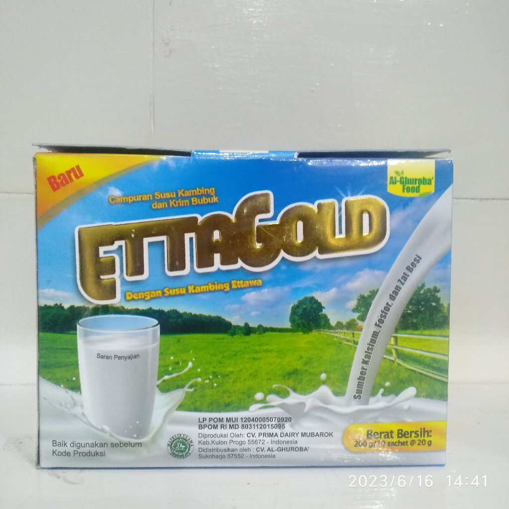 

Susu Kambing ETTAGOLD Al ghurba / Susu + Kolustrum baik untuk kesehatan tulang kemasan sachet 20gr/10 sachet.