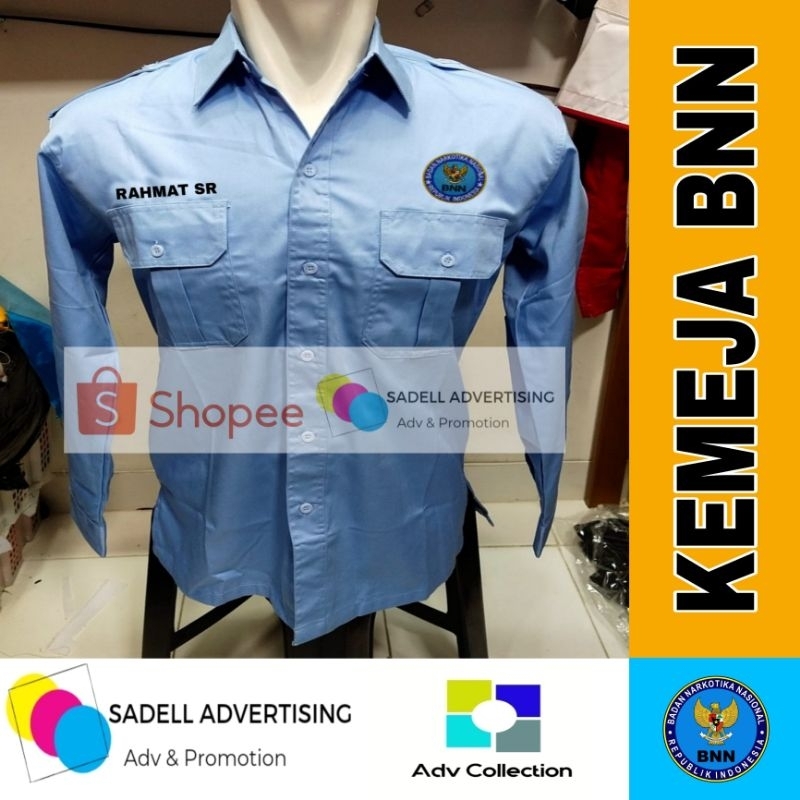 Kemeja BNN Seragam BNN Biru Muda PDH PDL Lengan Panjang Pria Bordir