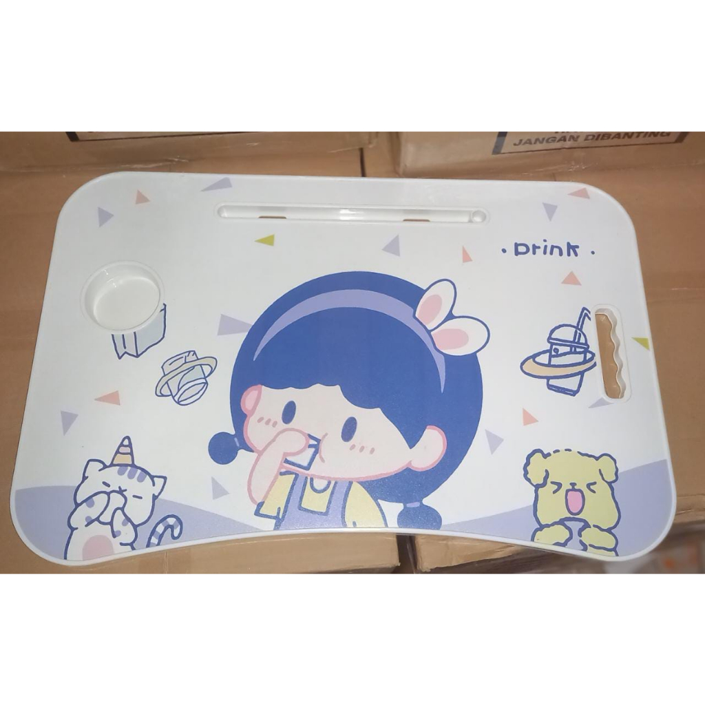 SHENAR, (COD) MEJA LIPAT CHLOE BIG SIZE 60X40CM Meja Laptop Portable Lipat Lipet Kayu Belajar Komputer Anak iPad Polos 2 Slot