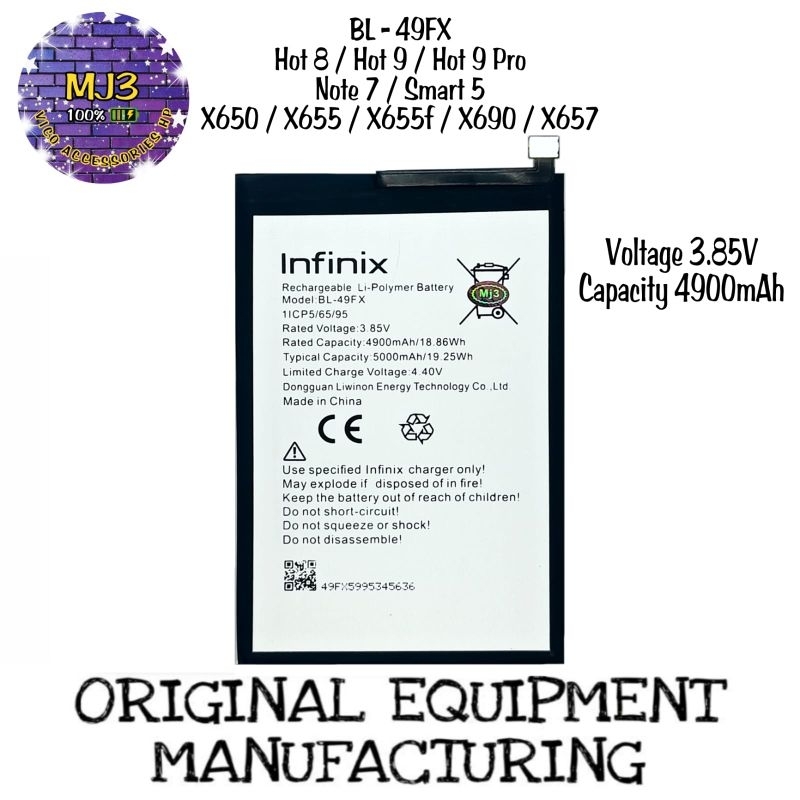 Baterai INFINIX BL-49FX Smart 5 Hot 8 X650 Hot 9 X655 X655C X655F X690 X657 Hot 9 pro BL49FX BL 49FX Smart 6 hot 20i Smart 6 plus battery batre bat