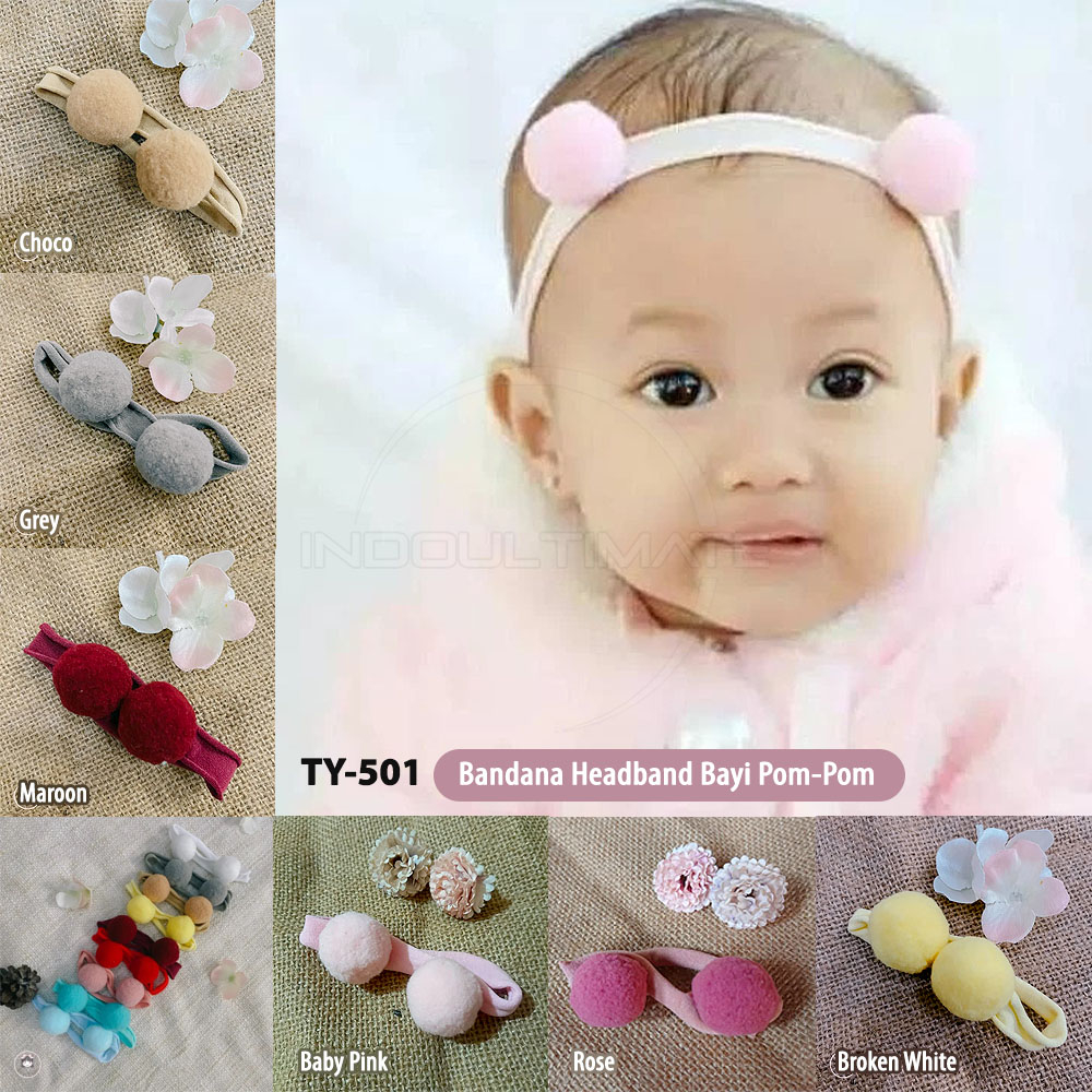 Bando Bayi Pompom Bandana Bayi Perempuan Headband Baby Import Bandana Bayi TY-501 Headband Bandana Bayi Nylon USA Pom Pom Warna Warni Bandana Pompom Bando Bayi Bando Newborn Mini Pompom