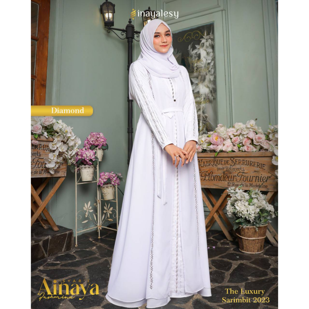 SET GAMIS PUTIH AGRA AINAYA ORIGINAL INAYA INAYALESY FASHION DRESS BAJU BUSANA MUSLIM WANITA DEWASA 