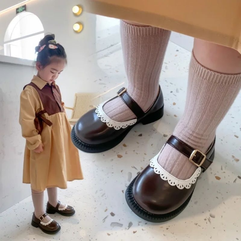 Minipetite SH2265 Sepatu Flatshoes Anak Perempuan Import Sepatu Pantofel Mary Jane Sepatu Tunggal Lembut Bawah Putri Sepatu Tren Size 21-36