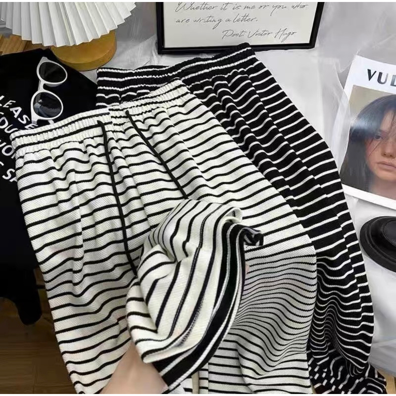 Naddean - Celana Panjang Wanita Import BKK Motif Salur Bahan Kulot Knit / Regular Cut Women Pants