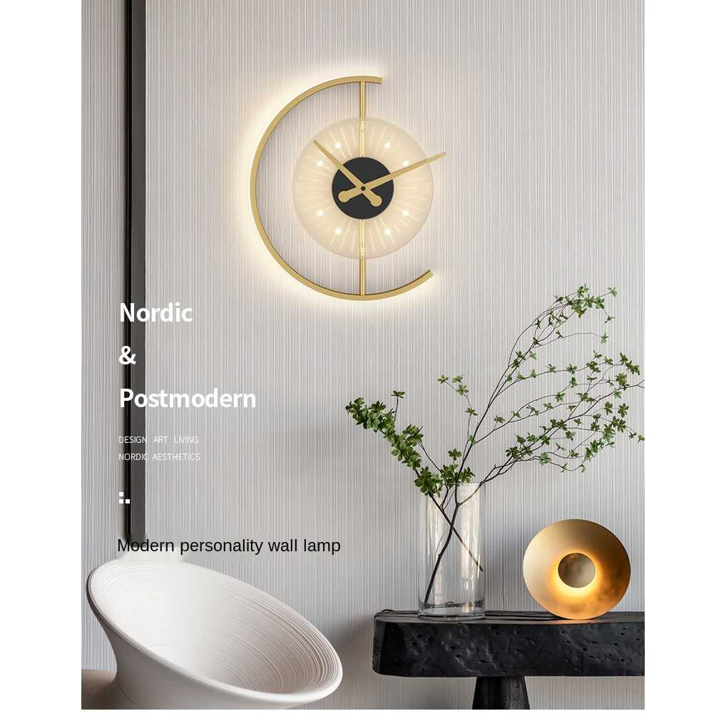 Lampu Dinding Jam LED Modern Indoor Desain Gaya Nordic Fitur Canggih Lampu Hias Rumah Cahaya Minimalis Berkualitas