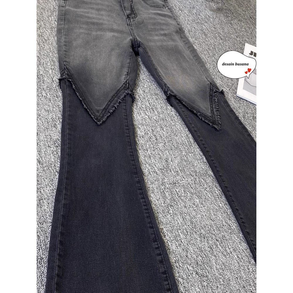 Celana Jeans Wanita Korea Terbaru Dengan Desain Paduan Warna Gradasi Yang Unik