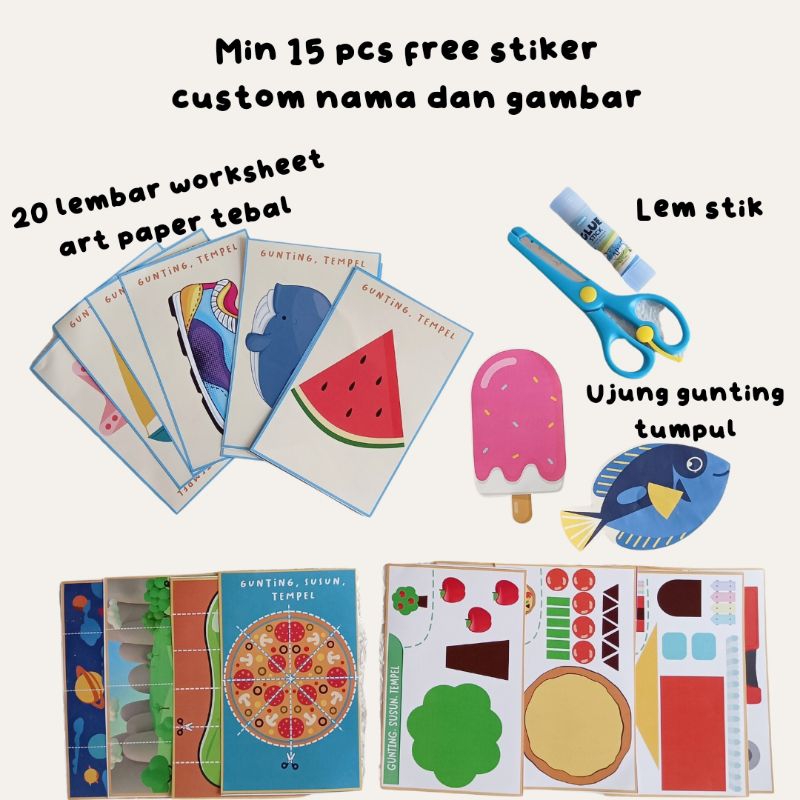 Mainan Edukasi Menggunting dan Menempel Pola Paper Cut Worksheet Anak Scissors skill